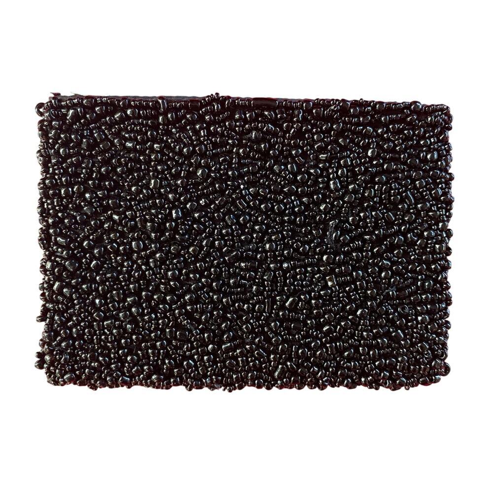 Vintage Black Beaded Coin Purse Pouch